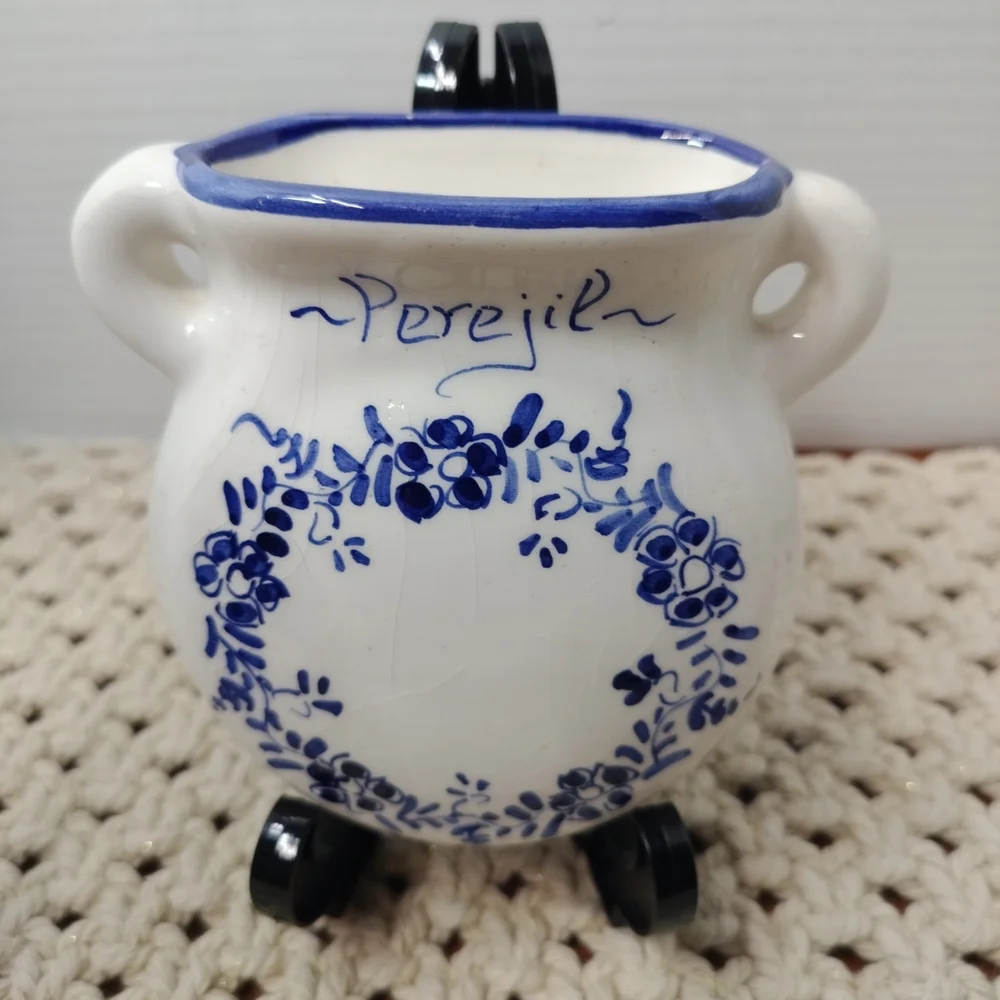Blue and White Ceramic Herb Pot